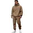 thumbnail image 2 of Men's Casual Sports Solid Color Fleece Pullover Suit, for Winter Training and Everyday Comfort,Camel,S, 2 of 5