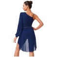 thumbnail image 2 of iiniim Women Lyrical Dance Dress Modern Contemporary Ballet Costume Asymmetric Shoulder Flowy Leotard Skirt Navy Blue M, 2 of 7