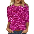 thumbnail image 1 of Tiweut Hauts Décontractés pour Femmes Mode Manches 3/4 à Sequins Col Rond Coupe Ample T-Shirts pour Femme Rose Vif, 1 of 4