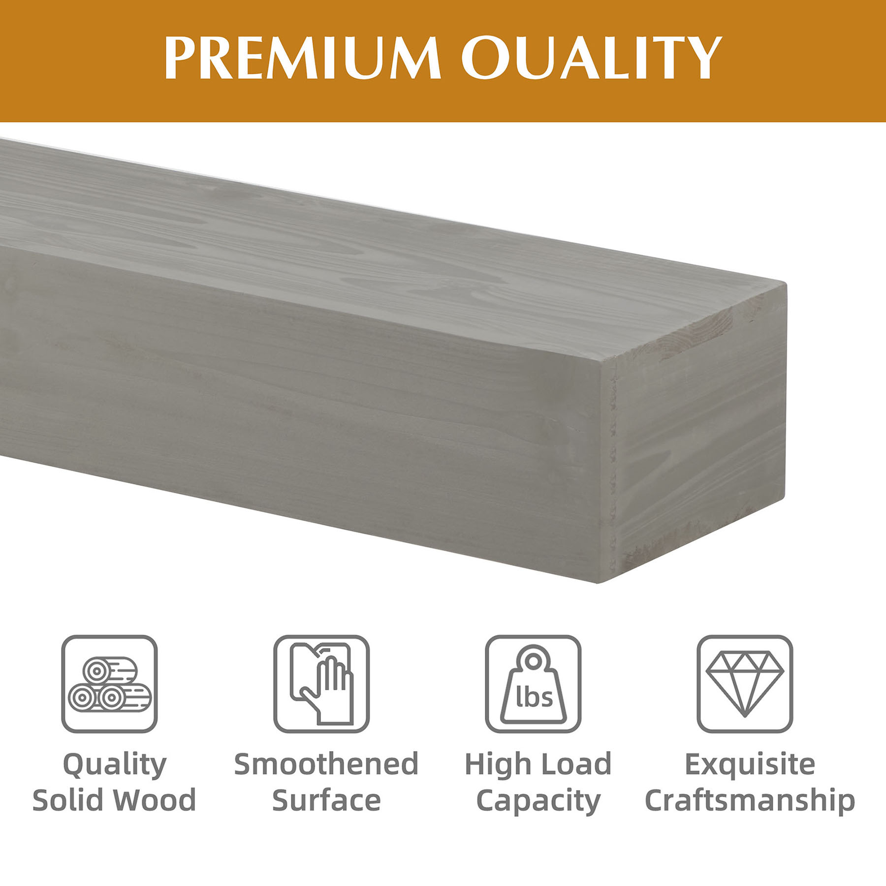 S-HOME 72" Solid Fir Wood Fireplace Mantel Shelf | Wall-Mounted Floating Shelf for Farmhouse & Modern Home Decor