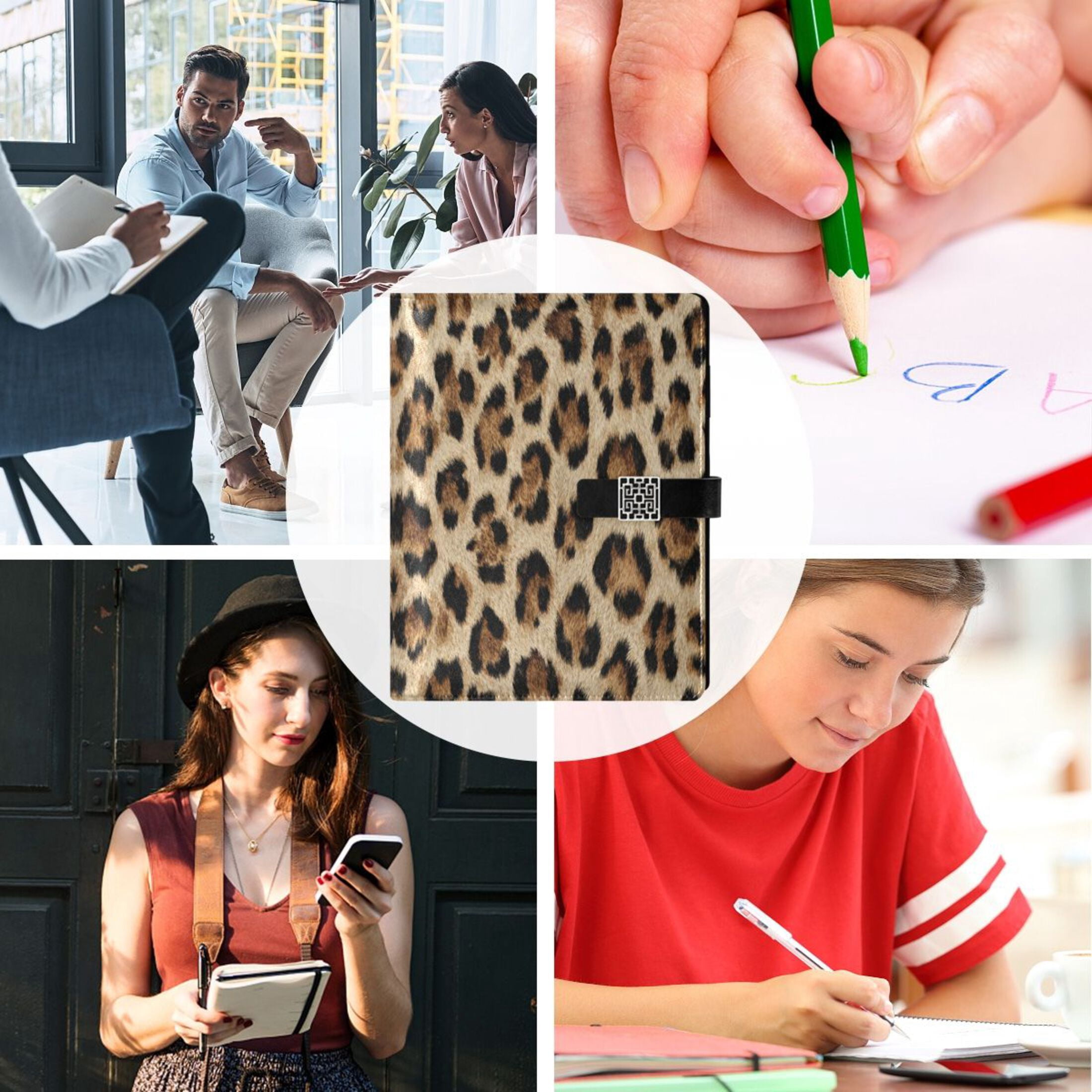 Leather Planner Leather Notebook Notebook Journal Binder Design Pen Pocket Design Convenient for Storage Leopard Pattern