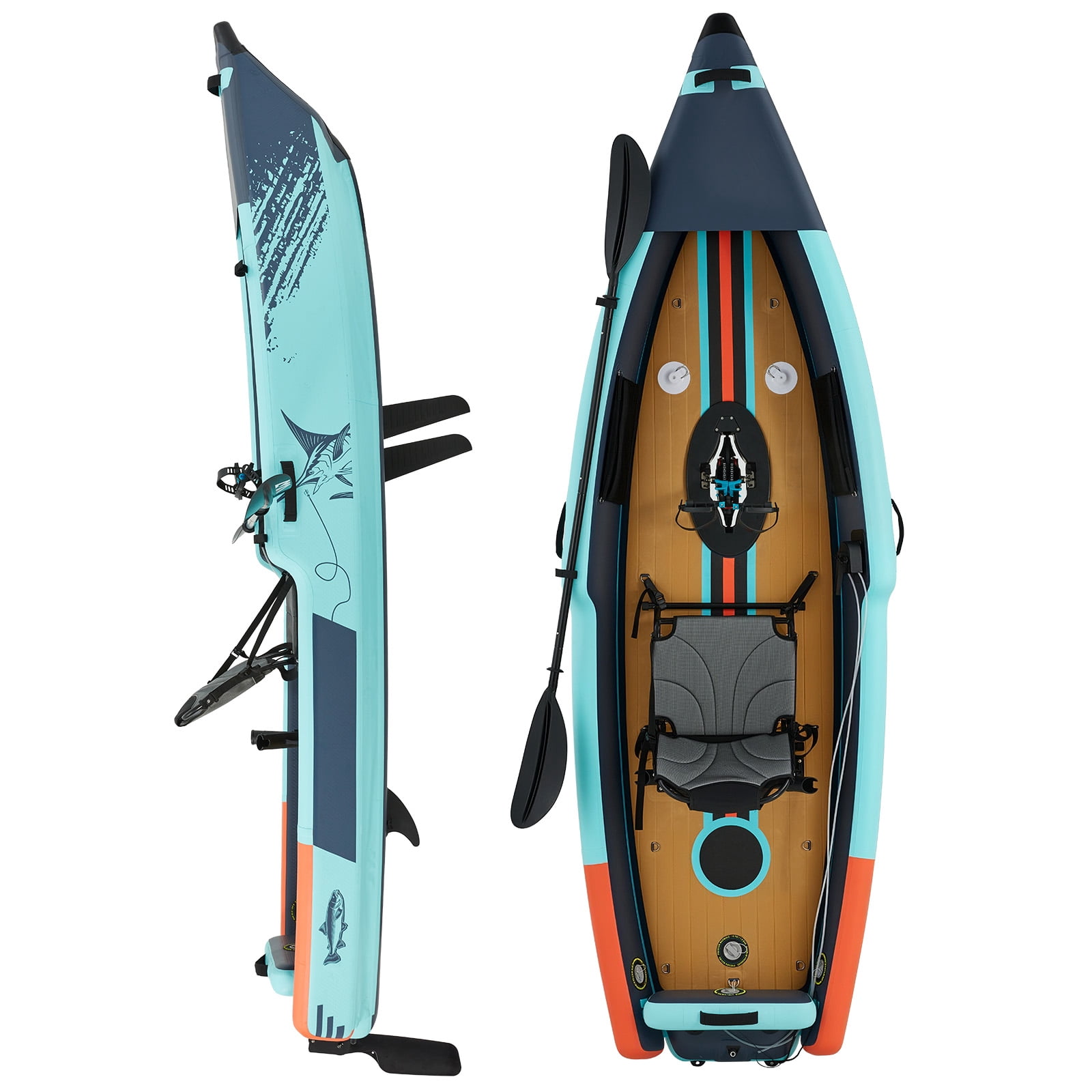 Bezliving 12ft Inflatable Kayak with Pedal System, Lightweight & Portable with Aluminum Seat, Rudder System, and Accessories Included, Blue
