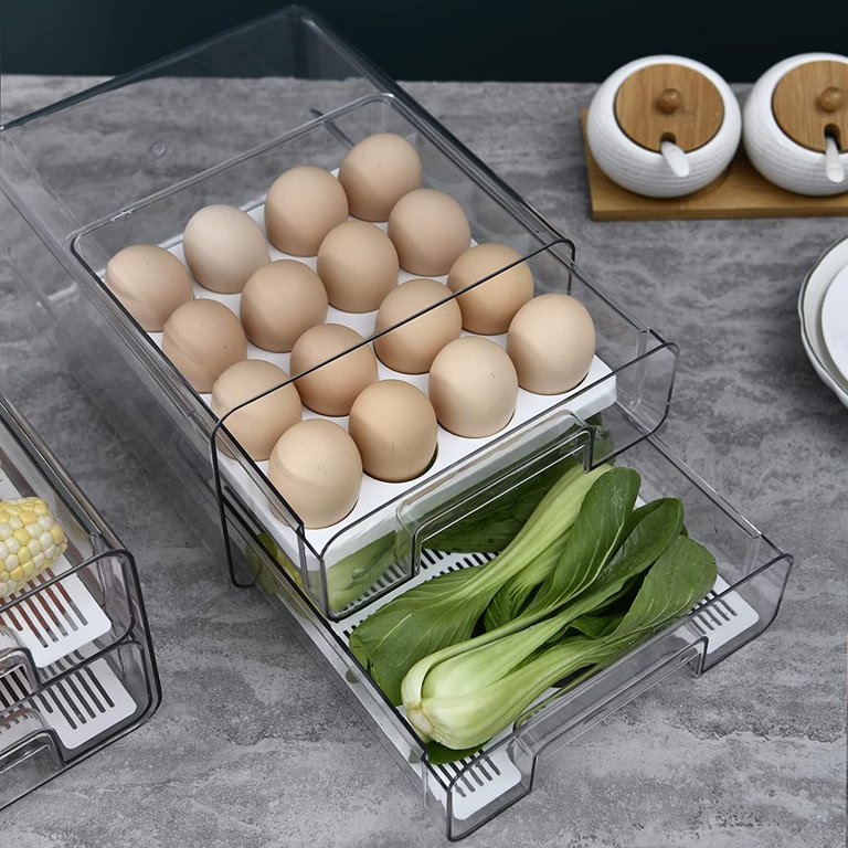 Homgreen Egg Holder for Refrigerator, 36 Count Large Capacity Egg Container  for Refrigerator,Automatic Rolling Egg Tray with Lid, Egg Storage Container  for Refrigerator(2 Layer) 