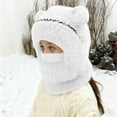 thumbnail image 2 of UngA Girls' 3-in-1 Beanie Hat with Scarf & Mask, Fleece-Lined Winter Ear Muff Beanie for Cold Weather (White,3-10 Years), 2 of 7