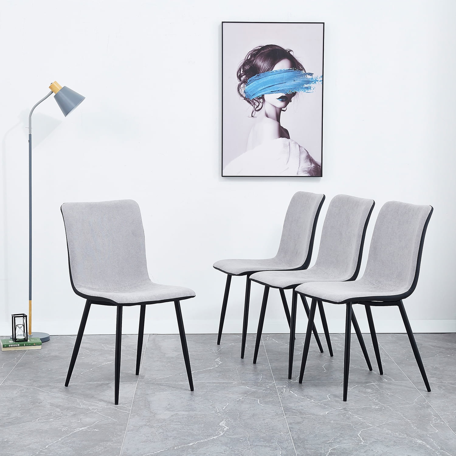 Kadyn Dining Chair 4-piece Set, Kitchen Dining Room Chair with Fabric Cushion, Seat Back and Brown Metal Leg, Linen Dining Side Chairs for Living Room, Gray Kadyn Dining Chair 4-piece Set, Kitchen Dining Room Chair with Fabric Cushion, Seat Back and Brown Metal Leg, Linen Dining Side Chairs for Living Room, Gray