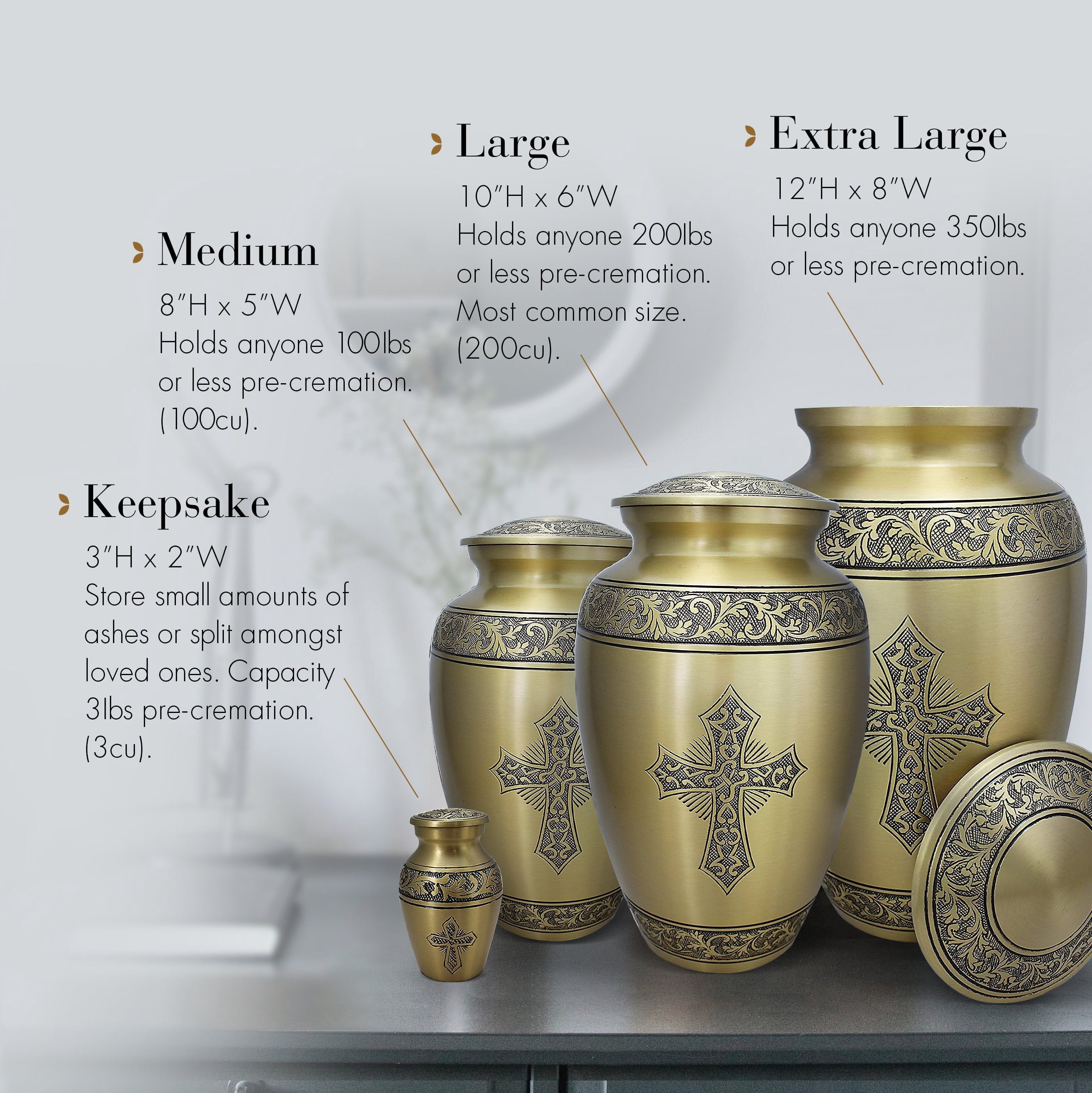 Gold Cross Urns for Cremation Ashes Large Urn XL or Small Keepsake Urns for Adult Cremation Ashes & Urns for Human Ashes for Home or Burial Cremation Urns