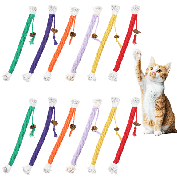 12PCS Cat Chew Toys Silvervine Ropes Toys for Indoor Cats Teeth Cleaning Toys for Kitten, Bite Resistant Catnip Toys Interactive Play Cat Nip Kitty Kicker Toys