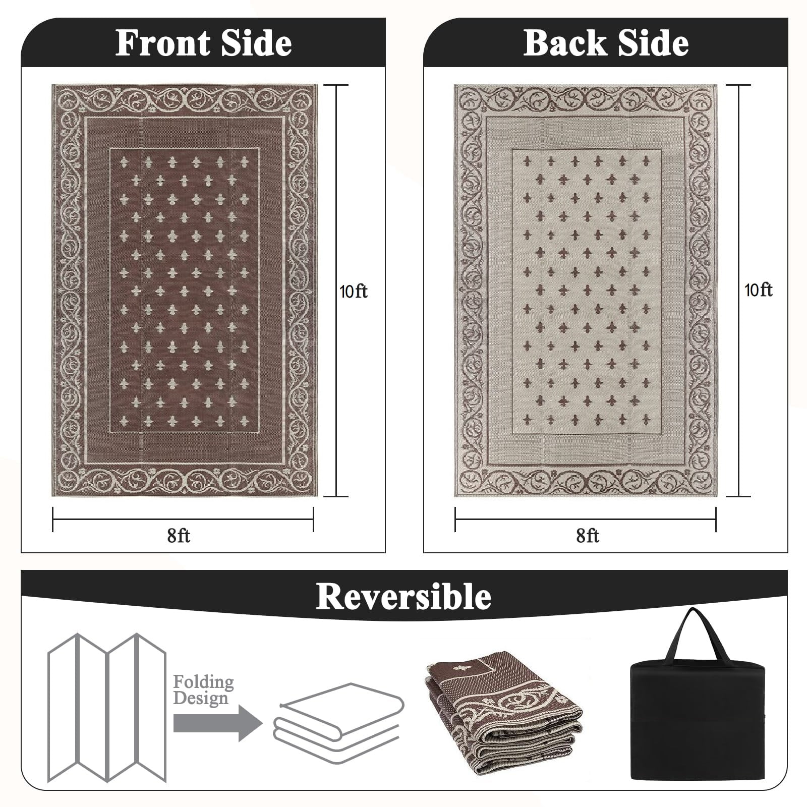 Findosom 8'x10' Brown Outdoor Rug Reversible Outdoor Mat RV Outdoor Rug Plastic Straw Area Rug Mat Camping Rugs Waterproof Floor Mat and Rug for RV,Patio,Backyard,Deck,Picnic,Beach,Trailer
