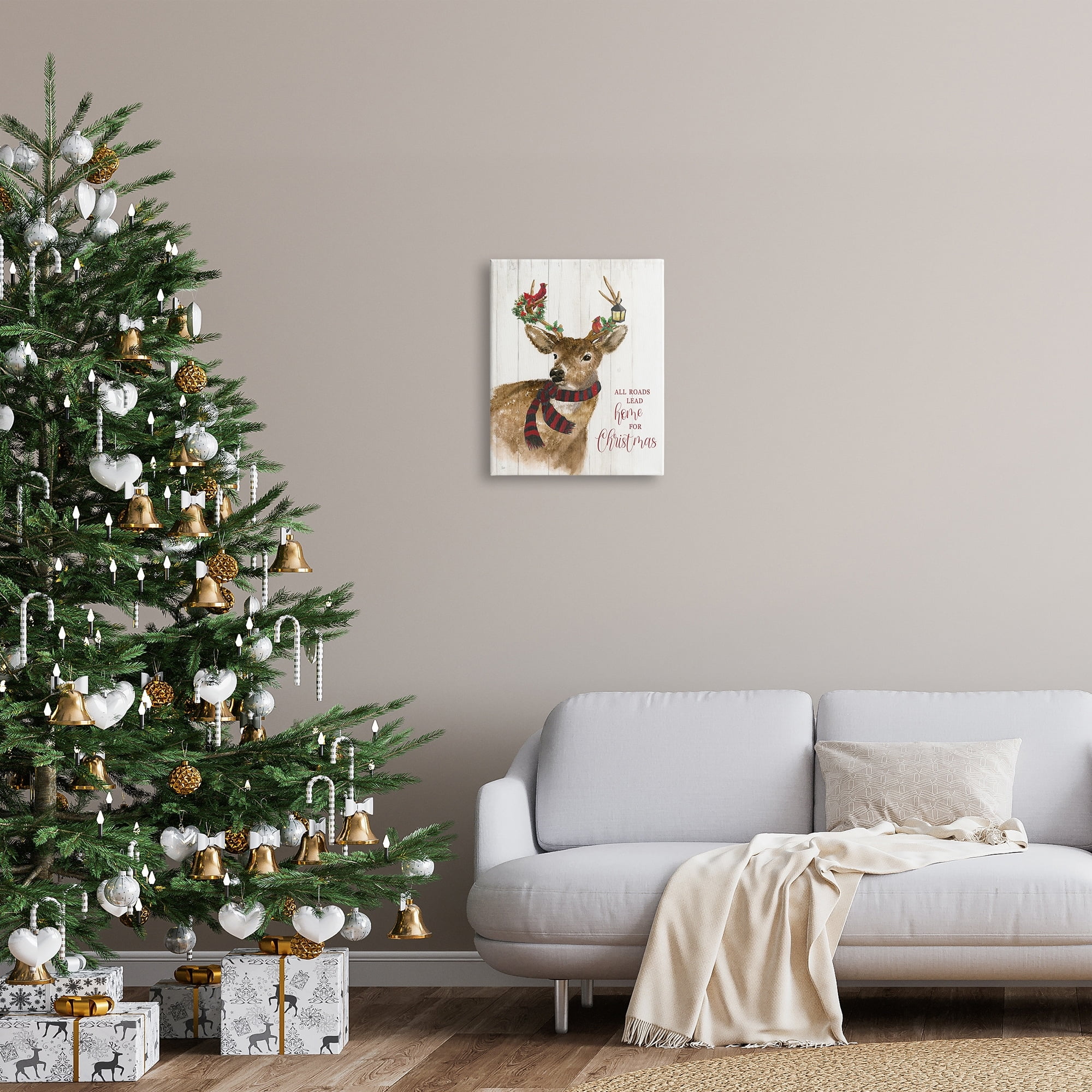 Stupell Industries All Roads Lead Home Christmas Deer Holiday Painting Gallery Wrapped Canvas Print Wall Art