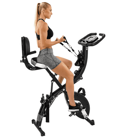 Foldable Semi Recumbent Magnetic Upright Exercise Bike with Pulse Rate Monitoring, Adjustable Arm Resistance Bands and LCD (Best Rated Recumbent Exercise Bike)