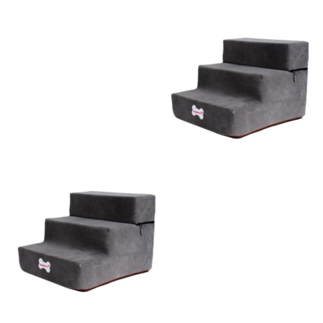Ruiboury Plush Dog Stairs Ladder Non Slip Removable Zipper Cover Step Luxurious and Stylish Bed Cat Dark Grey 2Set