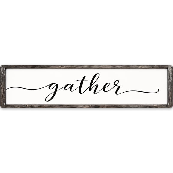 Rustic Metal Wall Decor Sign - 16x4 Inch Iron "Gather" Plaque