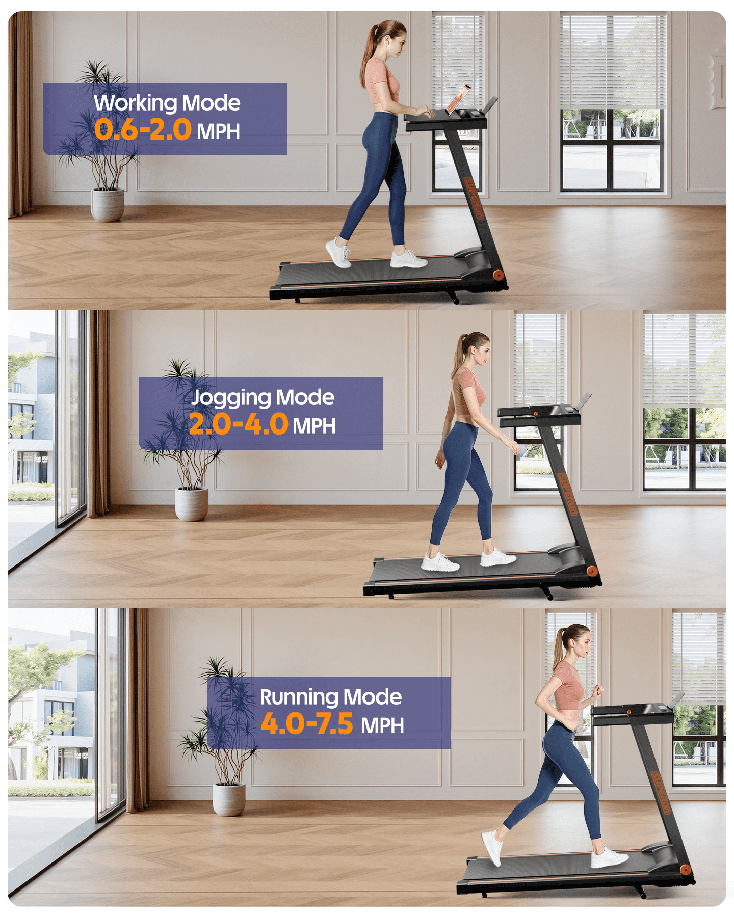 Superun 4-in-1 Foldable Treadmill with Incline, 300 LBS Capacity Running Treadmills for Home Small Spaces with Handles, 3.0 HP Folding Treadmill with Smart APP