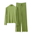 thumbnail image 2 of pstuiky Women'S Pajama Sets Oversized Solid Color Lace Sleepwear with Pants Casual Loose Fit Crew Neck Long Sleeve Pajamas Loungewear Set Green XL, 2 of 4