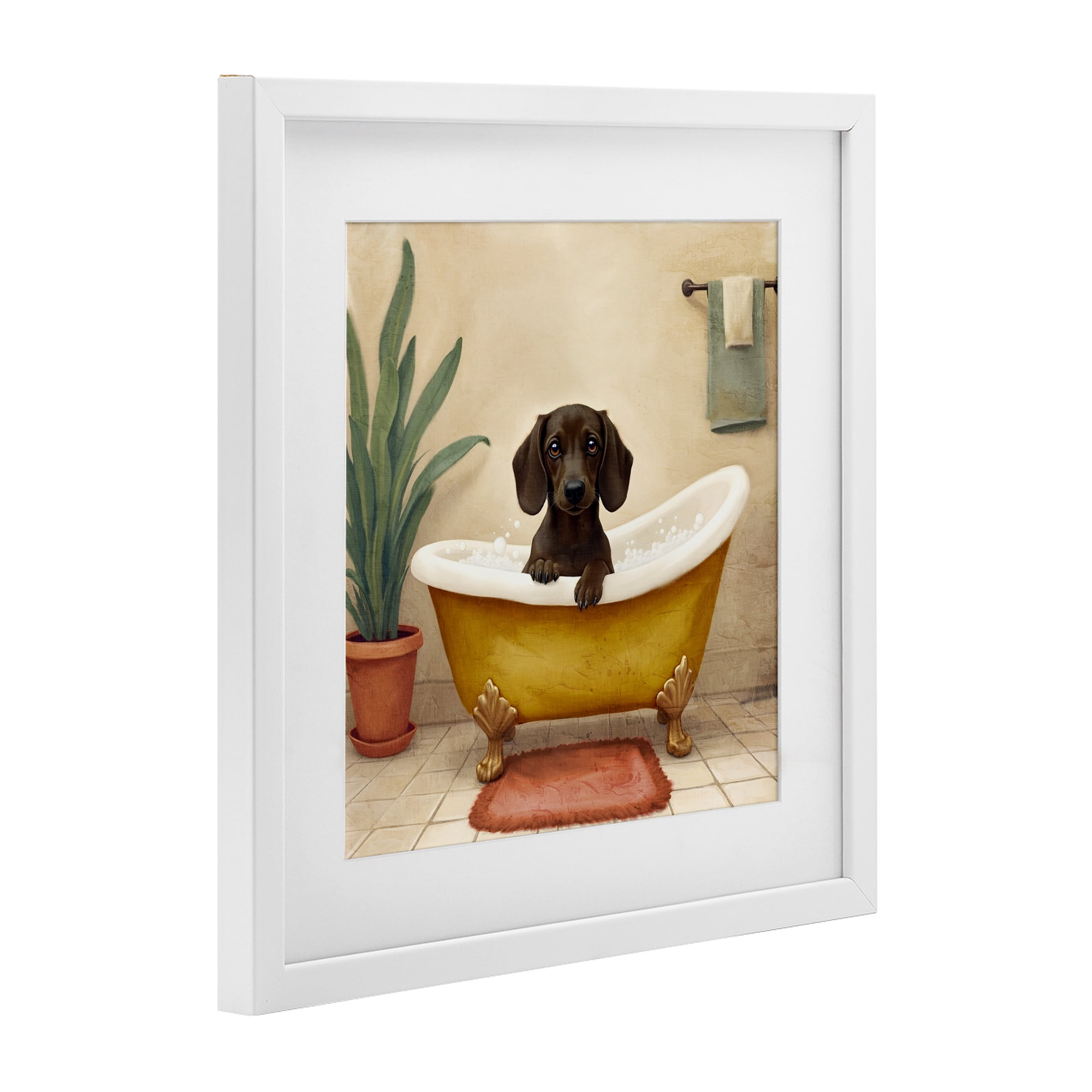 Stupell Industries Bubble Bath Brown Dog White Framed Print Under Glass, design by Kim Allen
