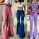 thumbnail image 3 of Pantalones acampanados rasgados para mujer, Jeans de cintura alta con borde crudo, levantamiento de glúteos, primavera y verano, 2023, 3 of 5