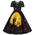 thumbnail image 1 of Vestido de Halloween retro de encaje, disfraces de mujer, manga corta, años 50 y 60, vestidos de fiesta vintage, ropa de Halloween aterradora con calavera y bruja para Cosplay, 1 of 5