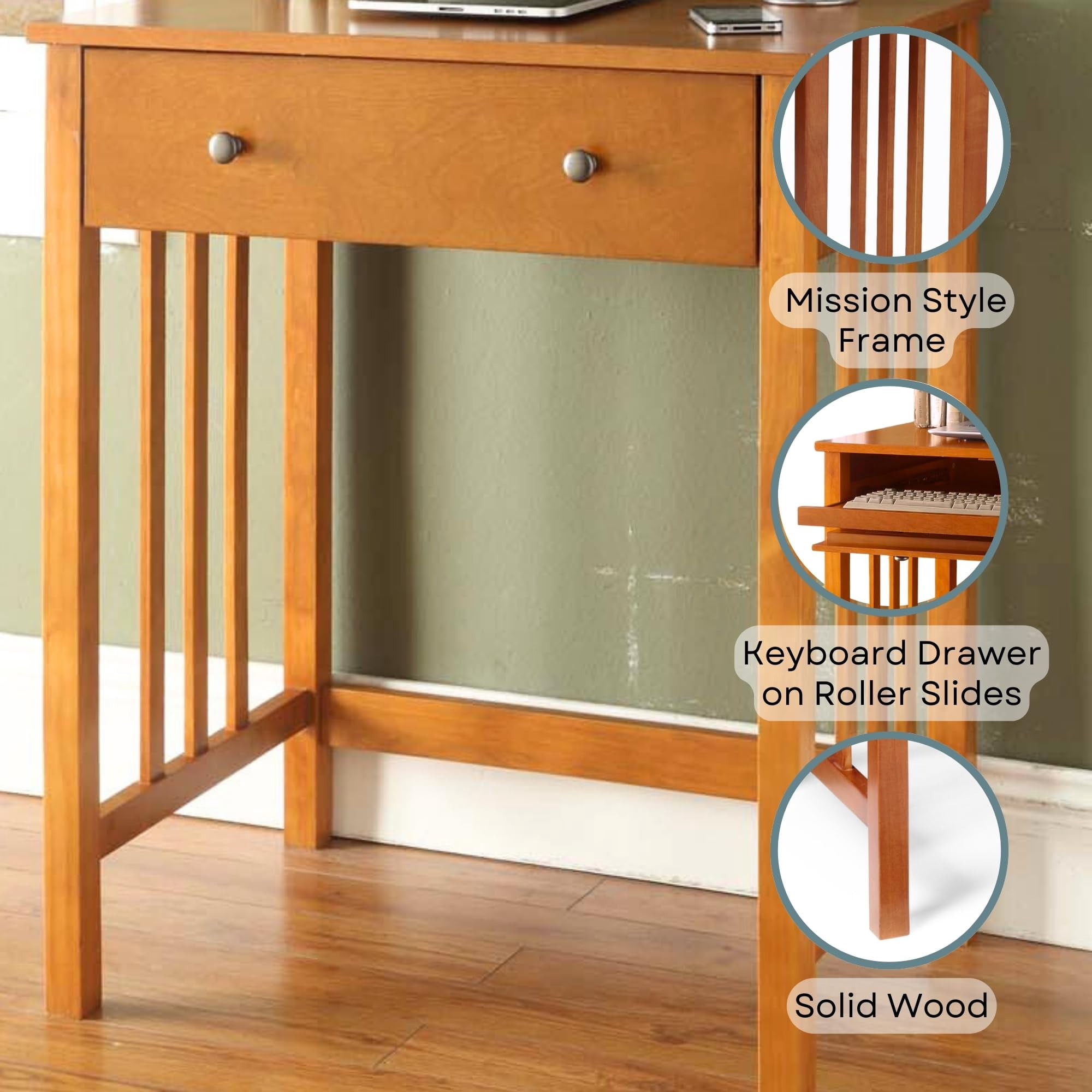 Scranton & Co Transitional Wood Desk with Sliding Keyboard Tray in Oak Brown