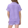 thumbnail image 4 of Kids Satin Pajamas Kids Girls Boys Solid Summer Pajamas Button Down Shorts Set Pajamas Sleepwear Outfits Preppy Pajamas For Girls 6-7 Years, 4 of 4