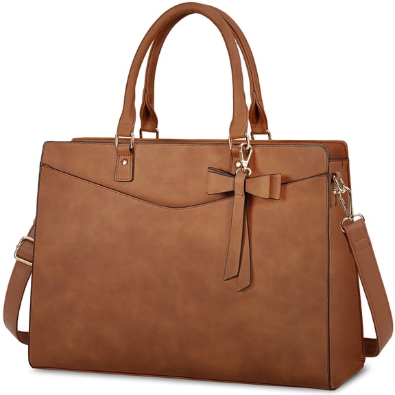 RAINSMORE Laptop Bag for Women 15.6 Inch Laptop Briefcase PU Tote Bag Waterproof Computer Tote Bag for Business Office Work Lightweight Shoulder Handbag,Erasing Vintage Brown