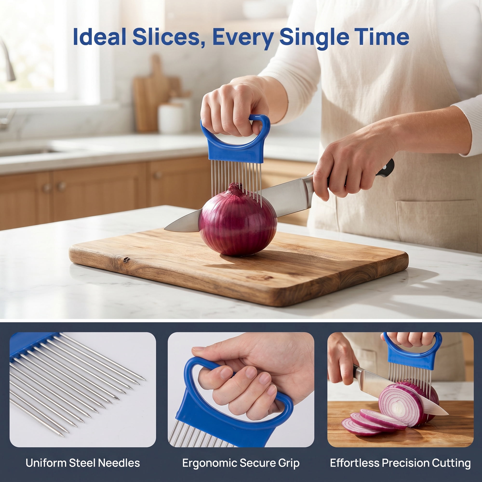Unique Bargains Vegetable Chopper Food Processor with Pins Dicing Veggies & Nuts Blue