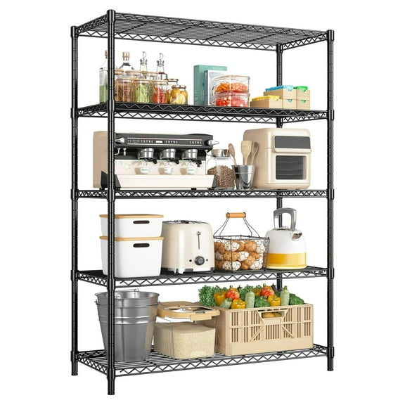 71" H Wire Shelving 5 Tier - 1000LBS Heavy Duty Metal Shelving Unit, Adjustable Storage Shelves for Pantry, Garage, Kitchen, Closet - 35.5" W x 13.8" D, Black