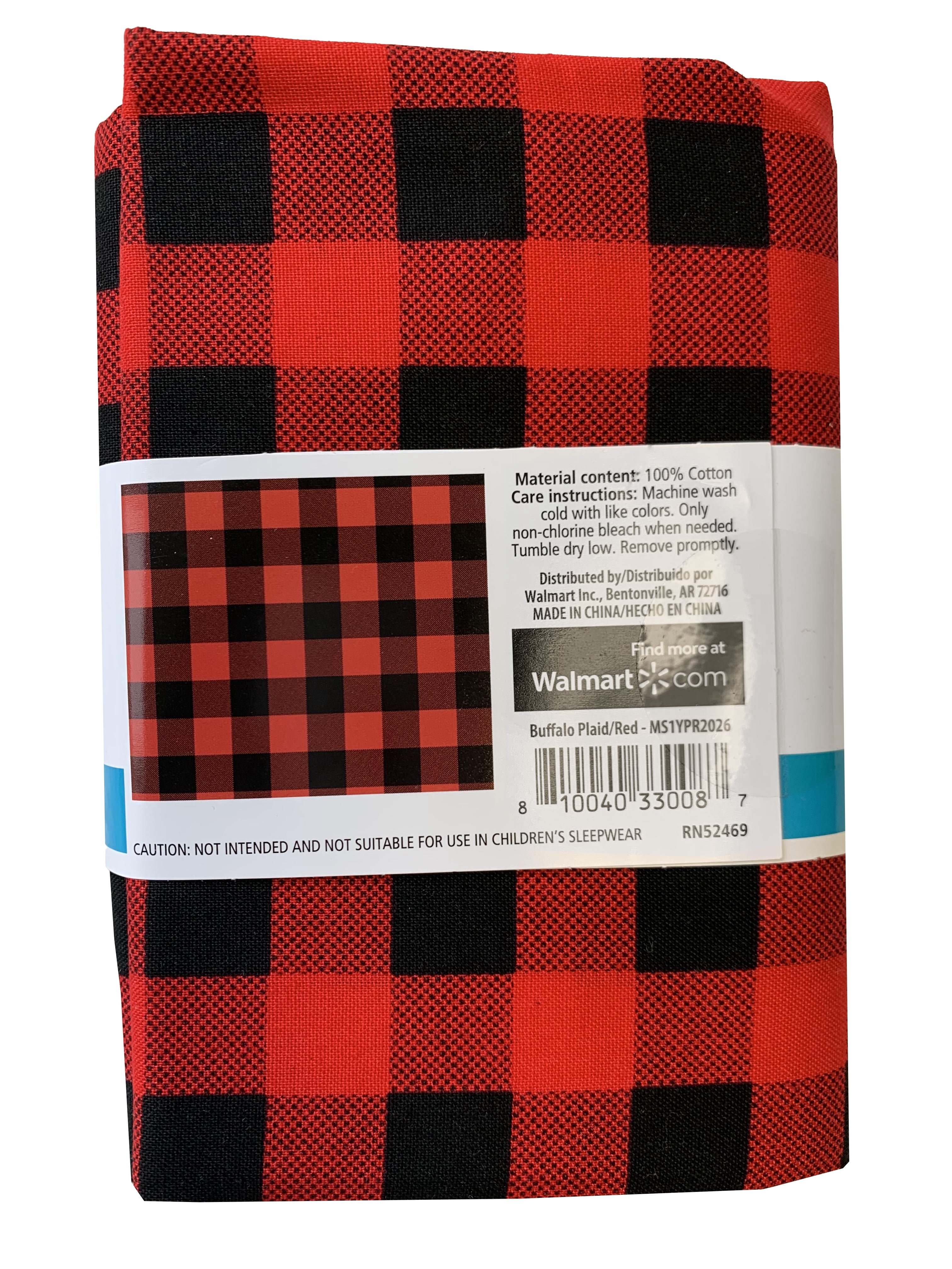 (3 pack) Mainstays 100% Cotton 1 Yard Precut Fabric R/B Buffalo Plaid