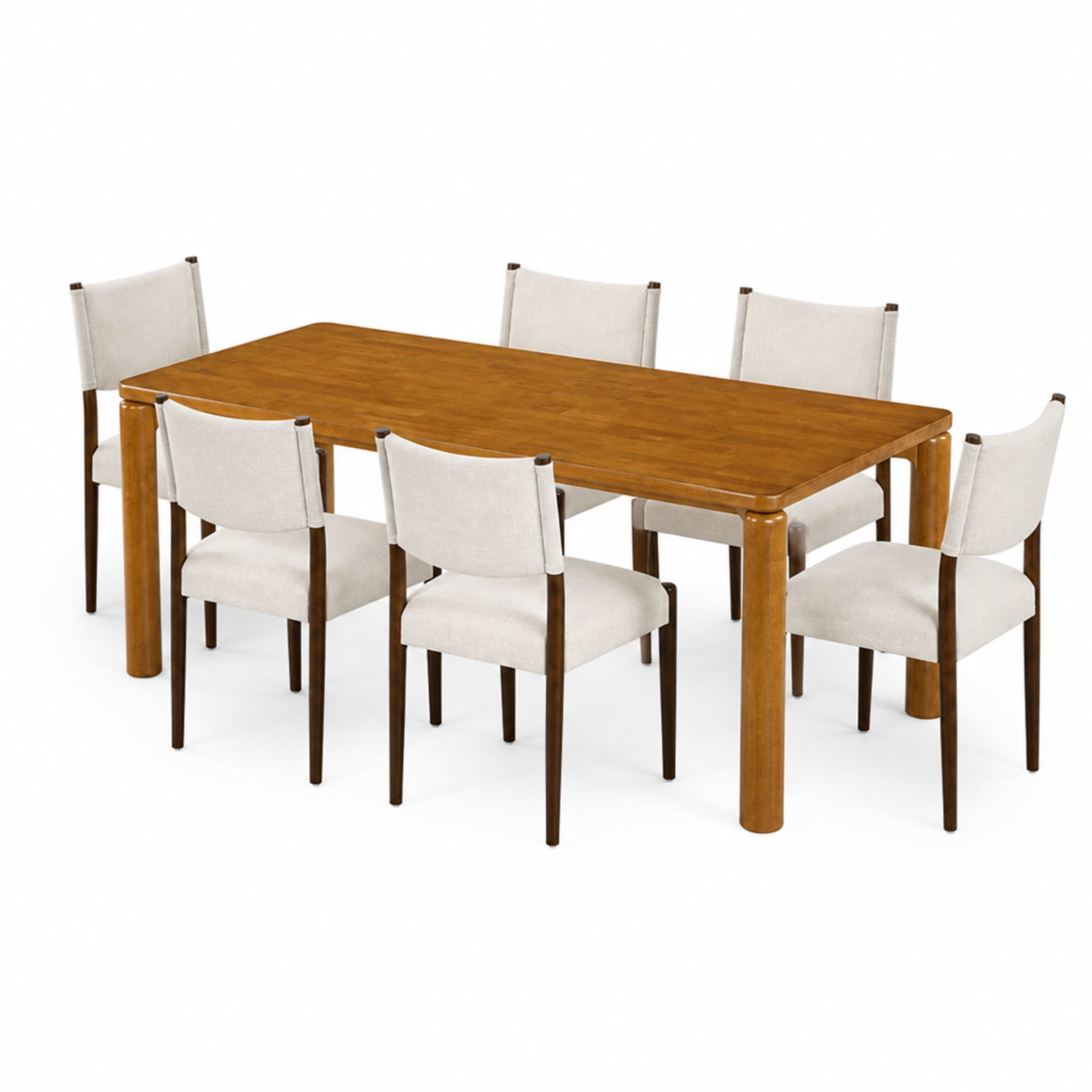 Christopher Knight Home 7-Piece Mid-Century Dining Set, Rectangle Wood Table and Cushioned Chairs, Walnut+Beige