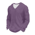 thumbnail image 6 of Ceisia Men's Long Sleeve Casual V-Neck Tee Solid Color Relaxed Fit Stretch Waffle Knit Soft Breathable Lightweight Lounge Essential Fitness Top Gifts for Father Purple 1X, 6 of 9
