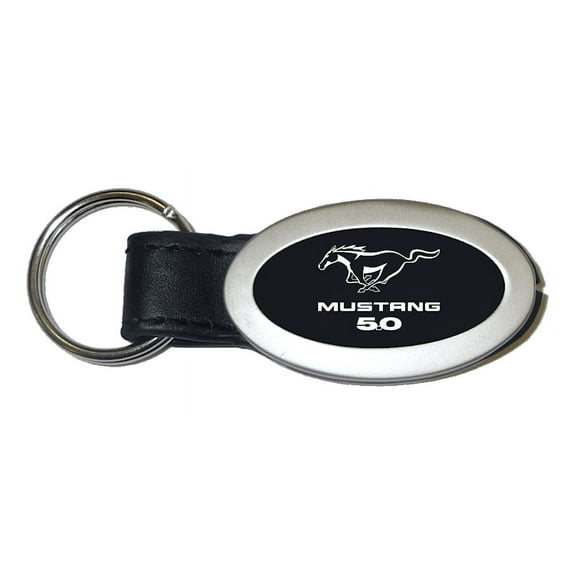 Au-TOMOTIVE GOLD Mustang 5.0 Black Oval Leather Key Fob