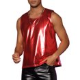 thumbnail image 4 of Camiseta sin mangas metálica INSPIRE CHIC para hombre, cuello redondo, brillante, para fiesta disco, 2XL, roja, 4 of 6