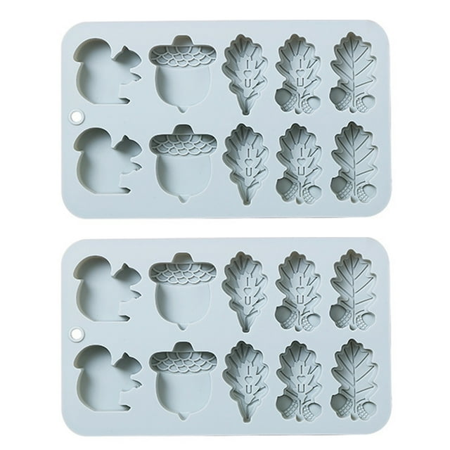 Molde para hornear de cocina, molde de silicona con forma de hoja de bellota y ardilla de 10 orificios, herramienta para hornear cubitos de hielo, molde para goteo de pasteles