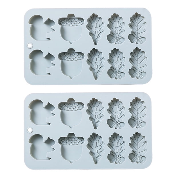 Molde para hornear de cocina, molde de silicona con forma de hoja de bellota y ardilla de 10 orificios, herramienta para hornear cubitos de hielo, molde para goteo de pasteles
