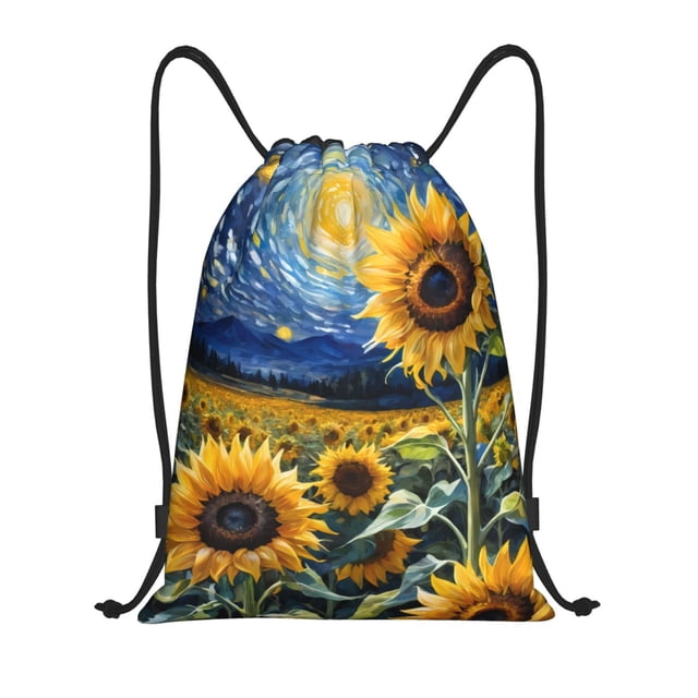 Fotbe Starry Sky Sunflower Bolsa Mochila con Cordón Estampada, Bolsa de Gimnasio Deportiva, Bolsa Cinch, Bolsa con Cordón para Hombres y Mujeres-Medium