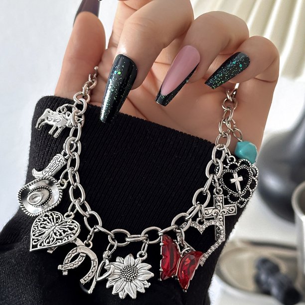 Pulseras para mujer, regalos para mujer, pulsera de aleación con colgante de corazón estilo punk exagerado, pulsera de moda para mujer, pulsera para hombre y mujer.