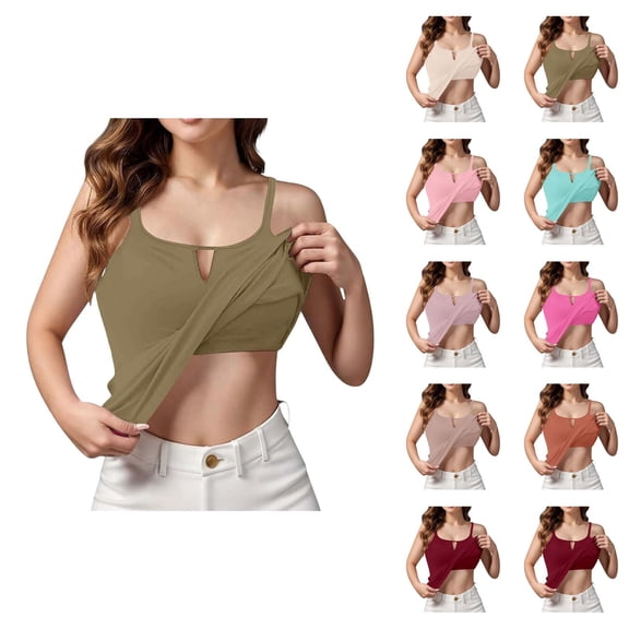 Womens Tank Tops with Built in Bras Summer Spaghetti Strap No Underwire Basic Tanks Camisole Top