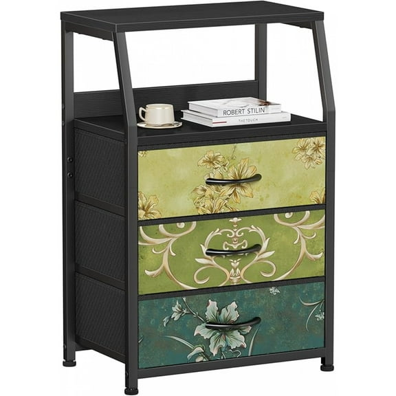 Tall 3Drawers Dresser, Vertical Storage Tower for Bedroom, Hallway, Entryway, Nursery, Closet Organizer, Nightstand Bedside Table Furniture, Sturdy Steel Frame, Wood Top, White