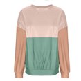 thumbnail image 4 of miqiqism Womens Sweatshirts Trendy Color Block Loose Sweatshirt Juniors Casual Drop Shoulder Pullover Blouses Teen Girls Crew Neck Long Sleeves Clothing,Beige,X-Large, 4 of 6