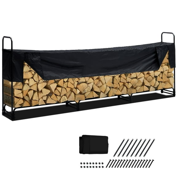 12FT Heavy-Duty Outdoor Firewood Rack - Steel Log Stacking Rack for Indoor Fireplaces, Patio, Deck, and Garden Wood Storage