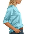 thumbnail image 5 of Qulqfy Elegant Blouses for Women Blue 3/4 Sleeve Satin Silk Blouse Crew Neck Pullover Shirt Tops for Women Night Out L, 5 of 9