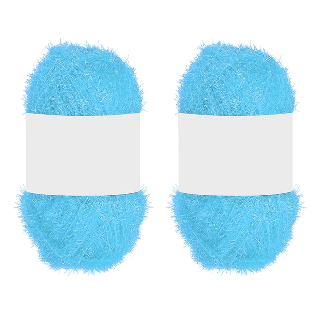 2 ovillos de 109 yardas de hilo Scrubbie, hilo de brillo de poliéster para paños de cocina, ganchillo, tejido, manualidades, mantas, alfombras, suéteres, bufandas, gorros, azul cielo