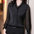 thumbnail image 5 of PIKADINGNIS Black White Lace Ruffles Chiffon Shirts Women Spring Summer Office Long Sleeve Blouse Elegant V-neck Blouses S-4XL, 5 of 6