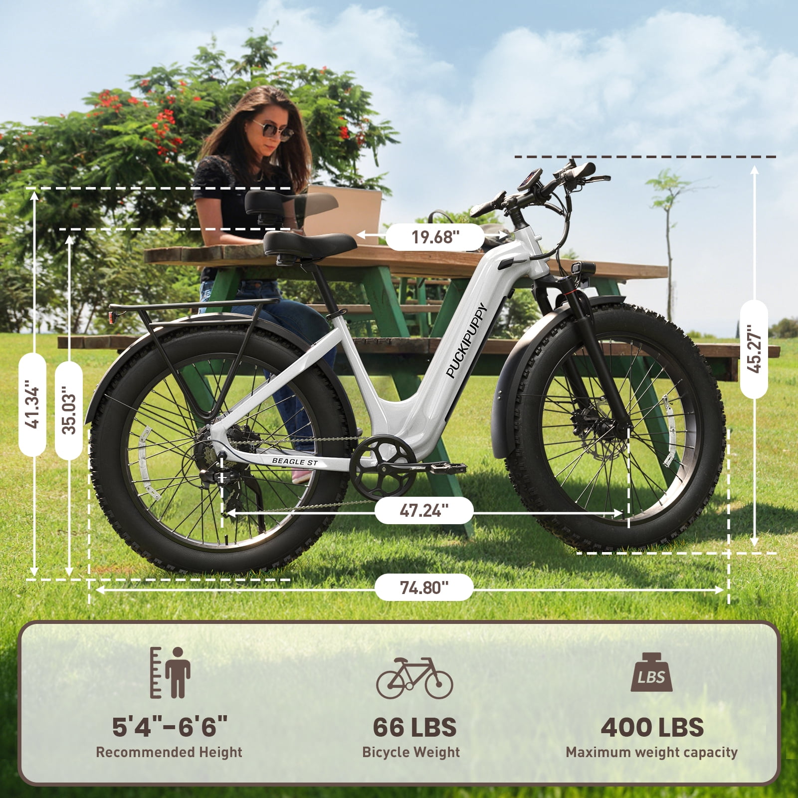 PUCKIPUPPY 960W Peak Electric Bike for Adults Step Through E-Bike 28mph Max Speed 60Miles Range 26" Fat Tire Electric Mountain Bike 48V 15AH Battery 7 Speed off-Road Ebike, Comply with UL2849 By SGS