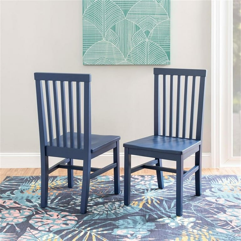 Linon Erwin Set of Two Solid Rubberwood Dining Chairs in Navy Blue
