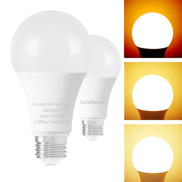 3-Way Light Bulbs, 30 70 100 Watt Equivalent, A19 Led Bulb Warm White 3000K, Perfect for Reading, E26 Medium Base, 500-1200-1600 Lumen, 2 Pack