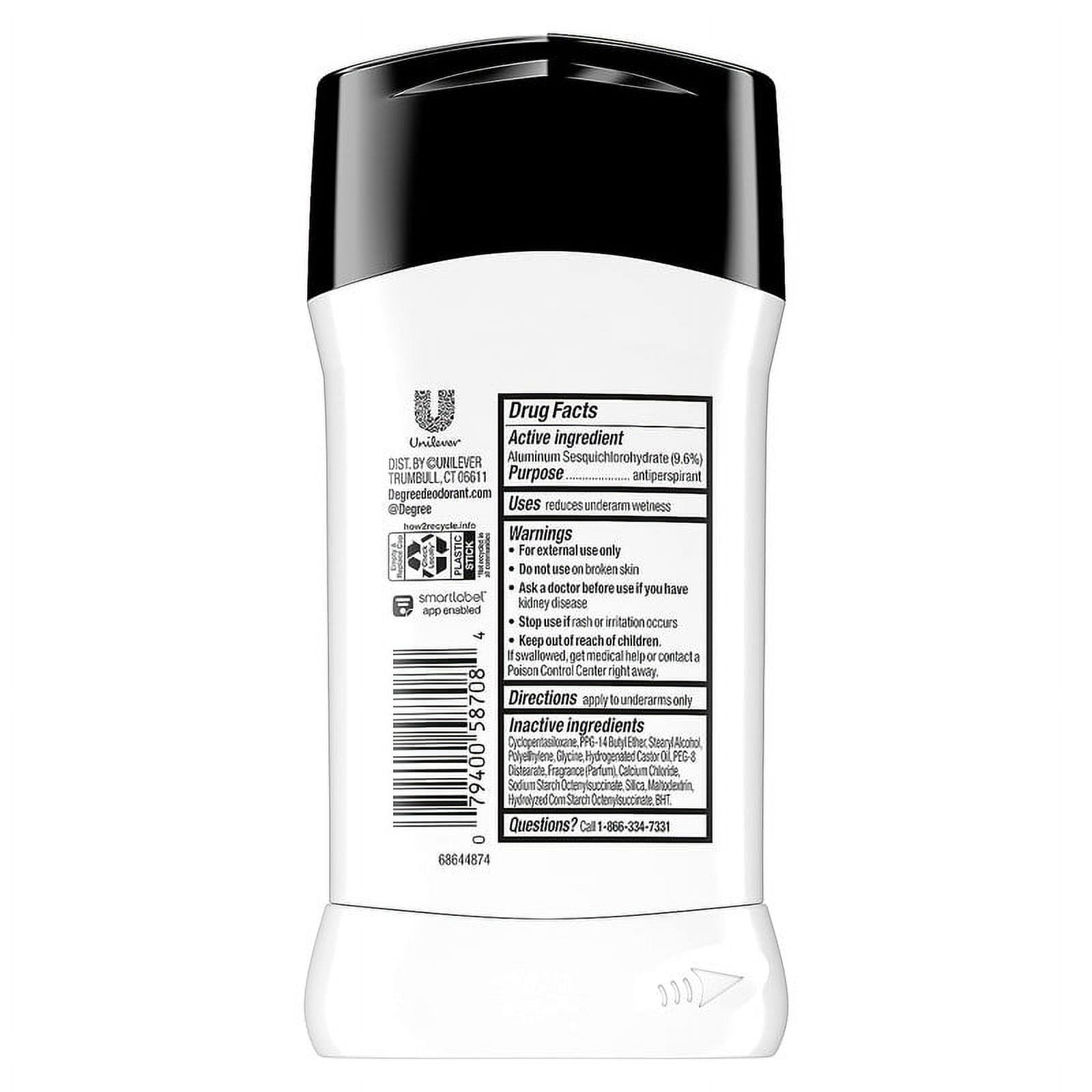 Degree Ultra Clear Black+White Antiperspirant Deodorant Stick 2.7 oz (Pack of 3)