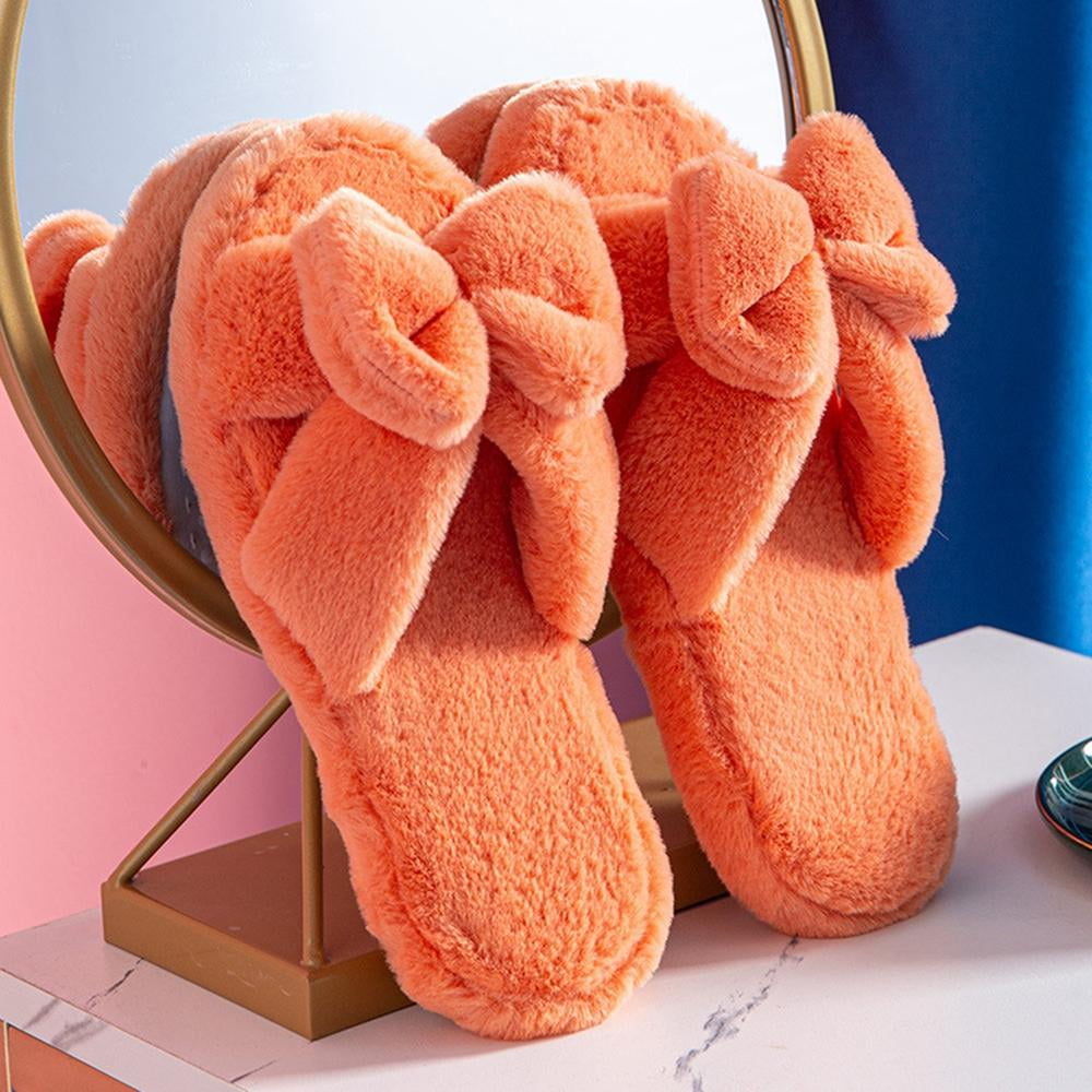 fur crossover slippers