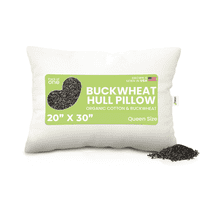 Buckwheat 20X30" Queen Bed Pillow - ECO Organic Cotton Fabric Soft Pillow for Sleep - Made in USA