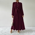 thumbnail image 2 of BangWanChi Winter Dress for Women Women's Long Sleeved Solid Color Textured Button Up Dress With Lantern Sleeves And Waist Cinching Long Dress Wine S, 2 of 5