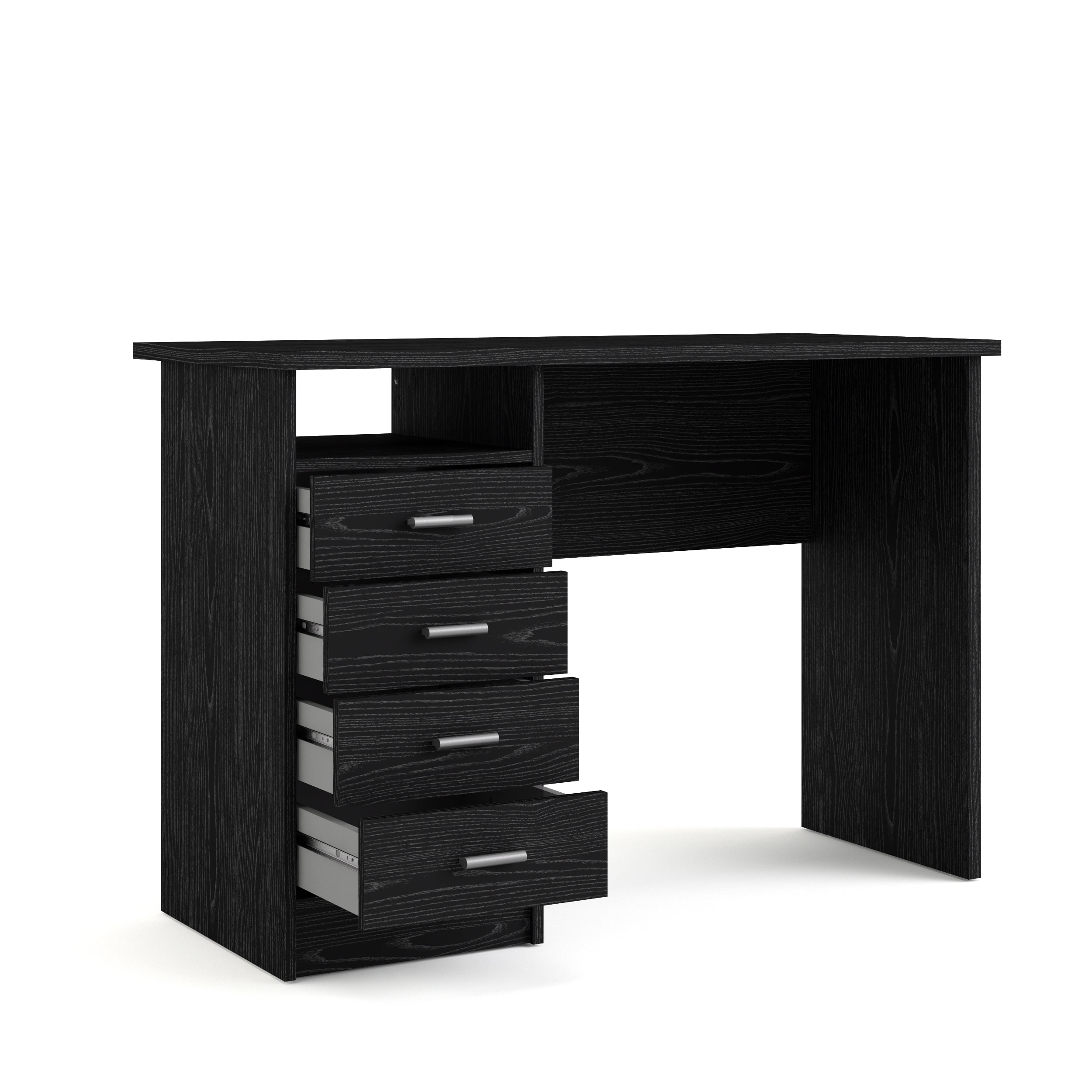 Tvilum Warner 4 Drawer Office Desk with 1 Shelf for Adults, Black Woodgrain